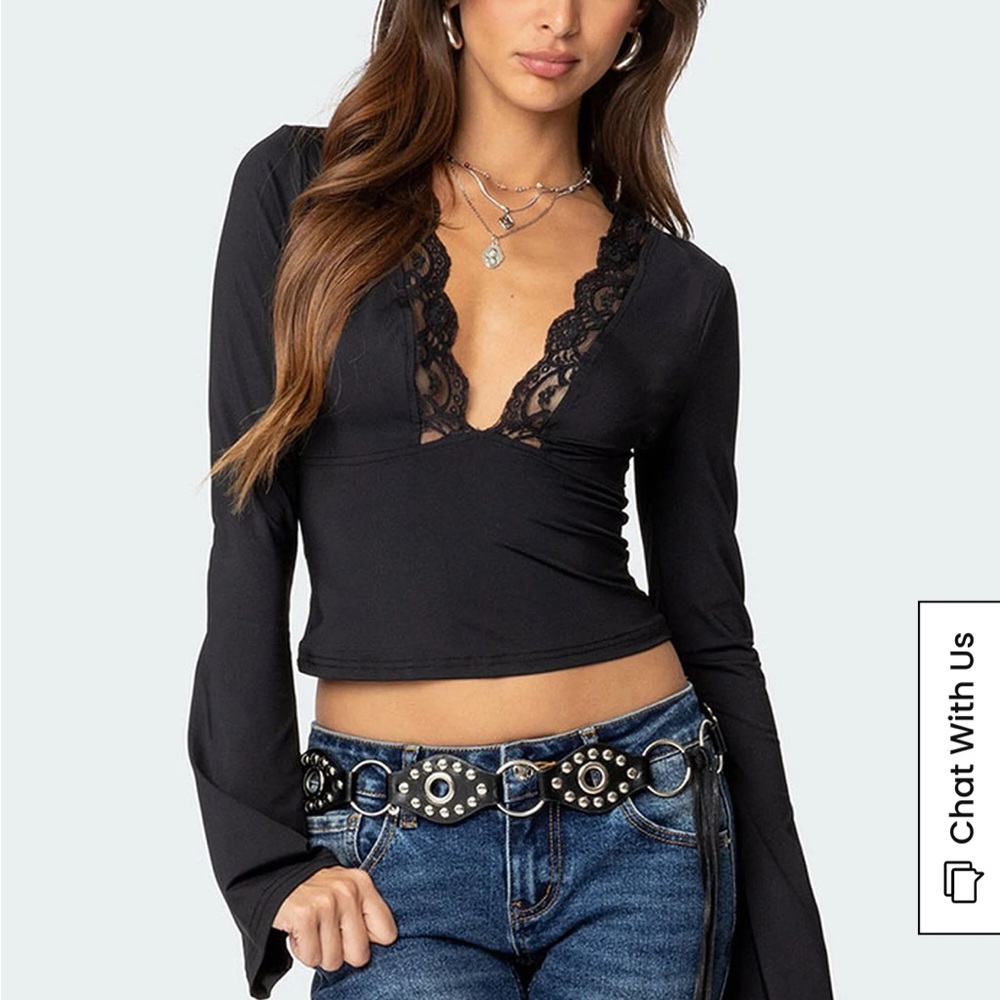 Elegant Black Lace Trim Top